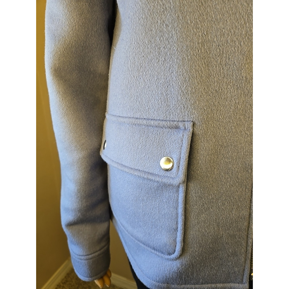 Joie Women's Light Blue Woold Blend Full Zip Flap Pocket Hip Length Coat Large - Picture 5 of 9
